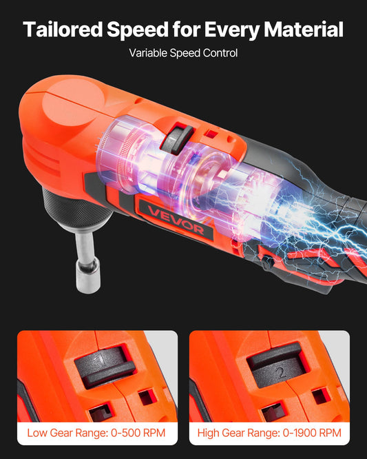 Right Angle Drill, 3/8 Inch Chuck, 90 Degree Cordless Right Angle Drill With Brushless Motor, Battery, Charger, And Belt Clip, Adjustable Speed, For Fastening And Loosening In Tight Spaces