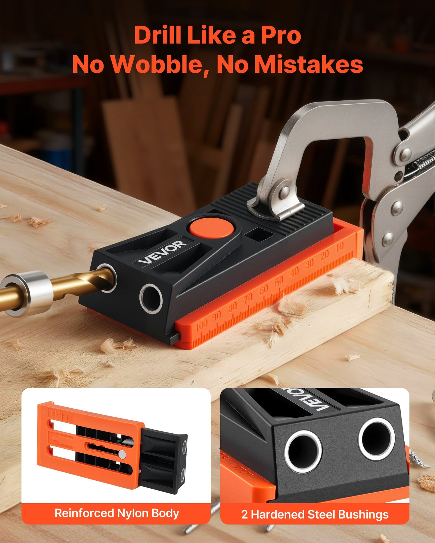 Pocket Hole Jig Kit, 1/2 To 1-1/2 In Adjustable, Mini Jig Pocket Hole System With Step Drill, Hex Wrench, Drill Stop Ring, Square Drive Bit, And Screws, Reinforced Nylon Frame, For Woodworking