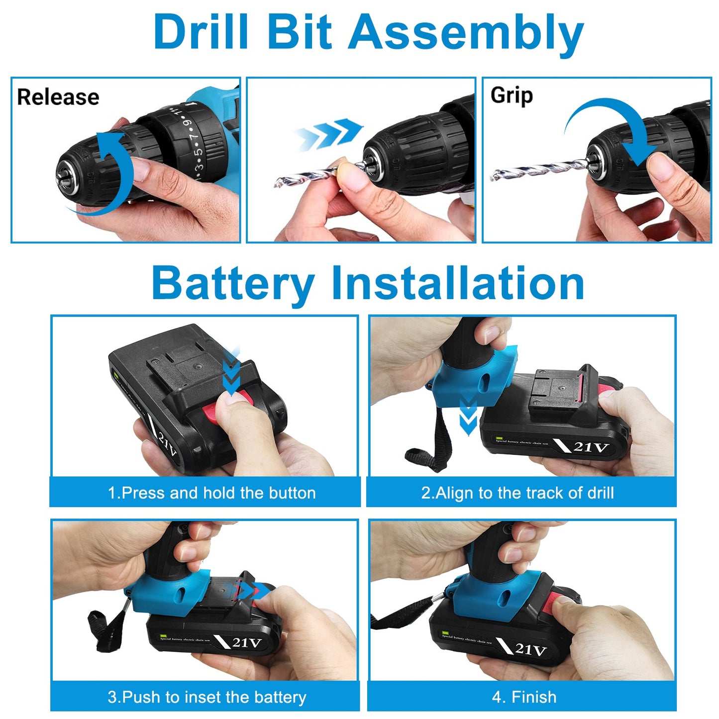 Cordless Drill Set With 2Pcs 21V Batteries And Charger 2 Variable Speeds Keyless Chuck 265lnLbs 25 And 3 Torque Positions Included 24Pcs Drill Bits For Home Car Repair Handmade