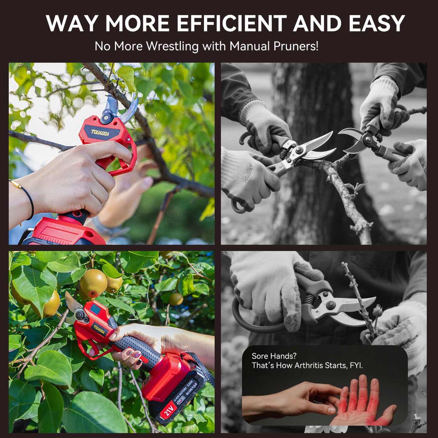 21V Cordless Electric Pruning Shears 28mm Max Cut, 2 Batteries, 6 8H Runtime, Tree Shrub Trimmer