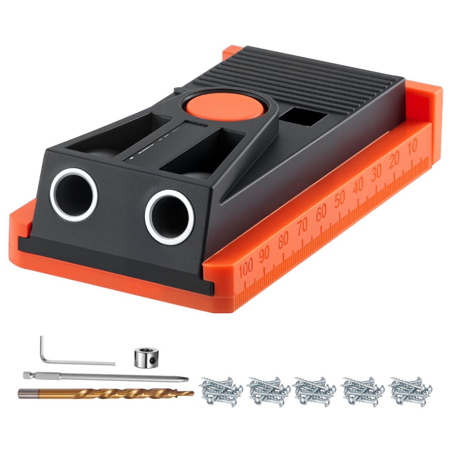 Pocket Hole Jig Kit, 1/2 To 1-1/2 In Adjustable, Mini Jig Pocket Hole System With Step Drill, Hex Wrench, Drill Stop Ring, Square Drive Bit, And Screws, Reinforced Nylon Frame, For Woodworking