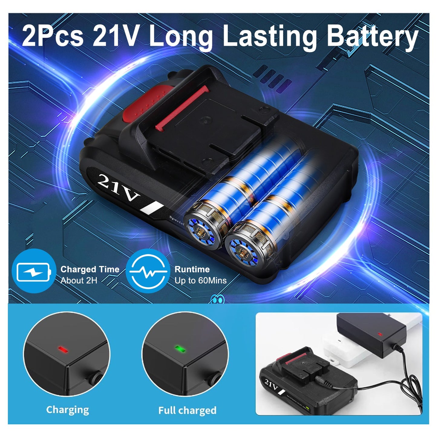 Cordless Drill Set With 2Pcs 21V Batteries And Charger 2 Variable Speeds Keyless Chuck 265lnLbs 25 And 3 Torque Positions Included 24Pcs Drill Bits For Home Car Repair Handmade